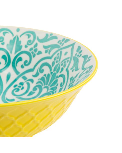 Bol à ramen en grès géométrique jaune et bleu - 1 L