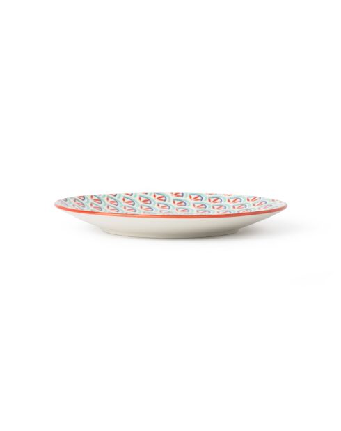 Assiette à dessert en grès à motifs géométriques verts et bleus - 18 cm