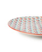 Assiette à dessert en grès à motifs géométriques verts et bleus - 18 cm