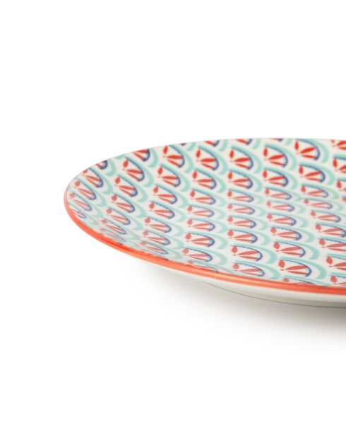 Assiette à dessert en grès à motifs géométriques verts et bleus - 18 cm
