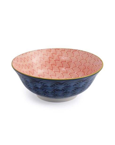 Bol à ramen en grès rouge et bleu à motifs - 1 L