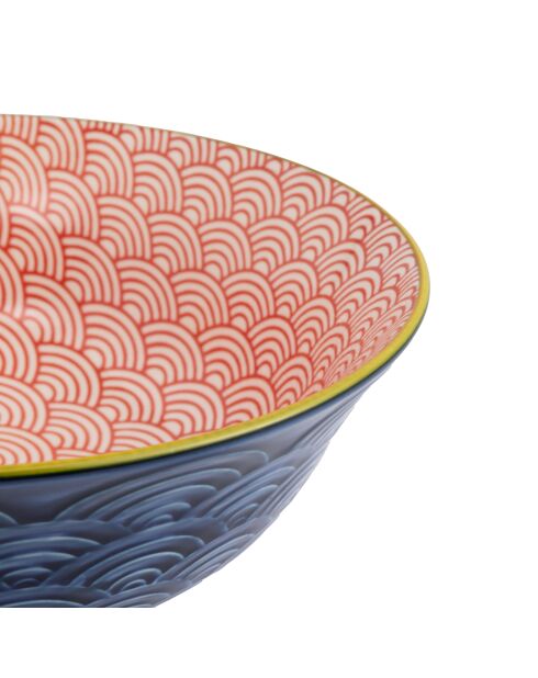 Bol à ramen en grès rouge et bleu à motifs - 1 L