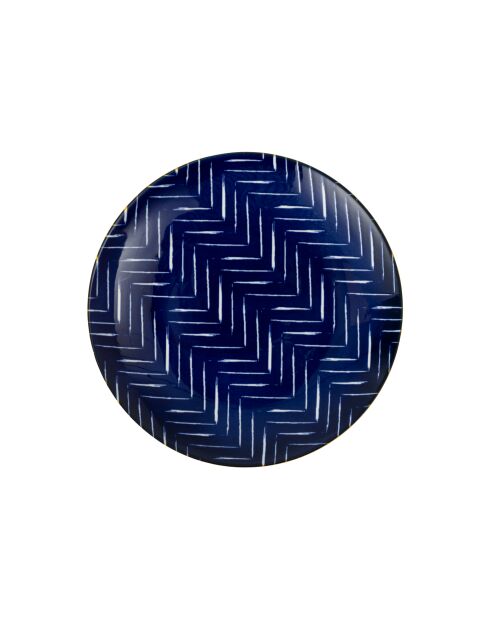Assiette à dessert Indigo Chevron en grès - 18 cm
