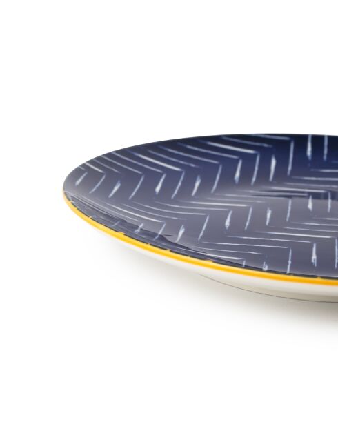 Assiette à dessert Indigo Chevron en grès - 18 cm