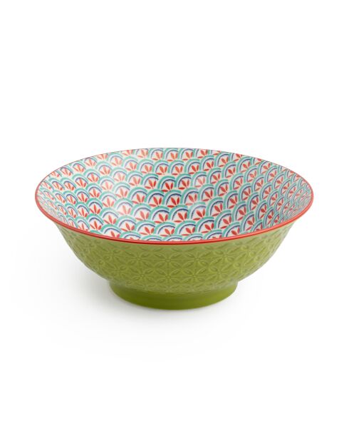 Bol à ramen en grès géométrique vert et bleu - 1 L