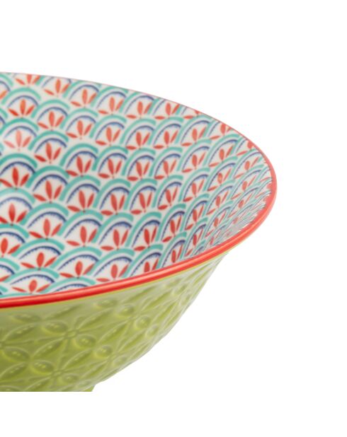 Bol à ramen en grès géométrique vert et bleu - 1 L