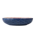 Bol en grès rouge et bleu - 21 cm