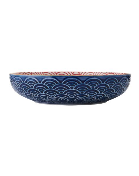 Bol en grès rouge et bleu - 21 cm