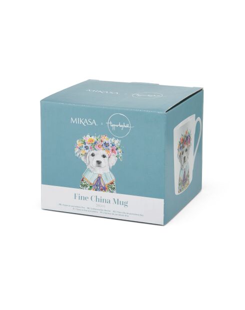 Tipperleyhill fijne porseleinen mok met decoratief puppyontwerp, wit - 380 ml