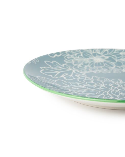 Assiette à dessert en grès gris à motif floral - 18 cm