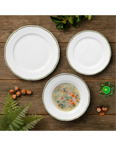 Juego de vajilla de porcelana, platos Scala, color blanco/verde, 18 piezas