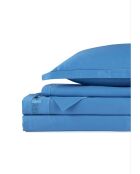 Parure drap plat + drap-housse + taies satin de coton - Uni 1 baratta Bleu 05