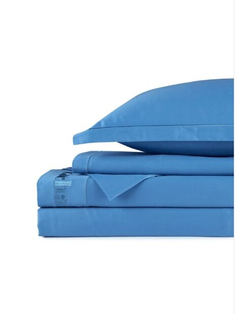 Parure drap plat + drap-housse + taies satin de coton - Uni 1 baratta Bleu 05