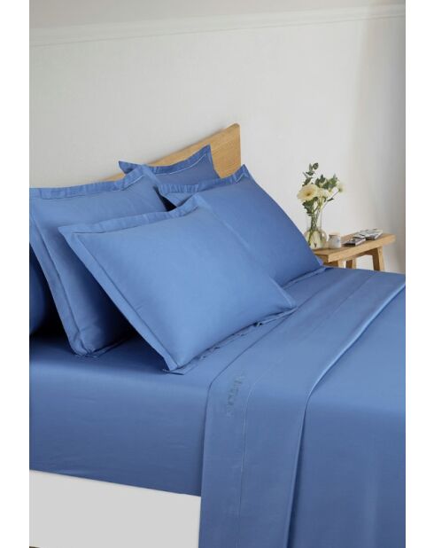 Parure drap plat + drap-housse + taies satin de coton - Uni 1 baratta Bleu 05