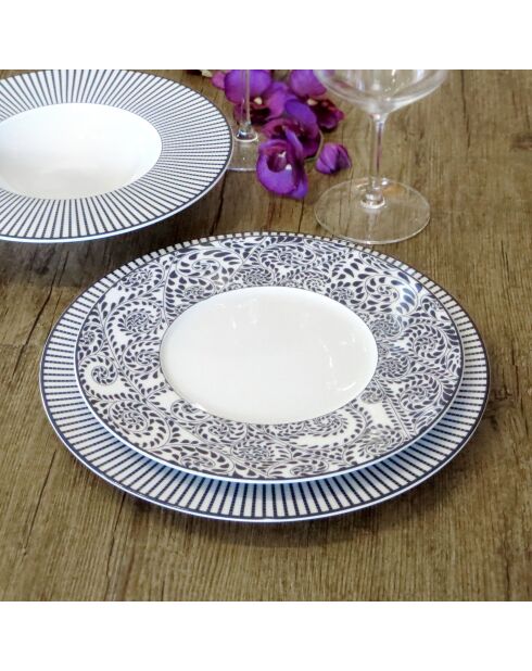 Plato hondo Alhambra blanco/azul - D.20 cm (set de 6)