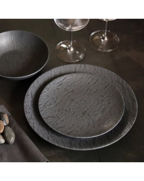 6 schwarze Mica-Dessertteller - D: 21 cm