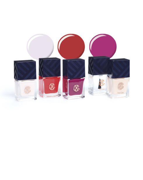 Kit de 3 vernis à ongles avec base coat et top coat nu / rouge /violet