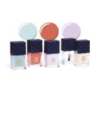 Kit de 3 vernis à ongles avec base coat et top coat orange / vert pastel / lilas