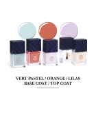 Kit de 3 vernis à ongles avec base coat et top coat orange / vert pastel / lilas