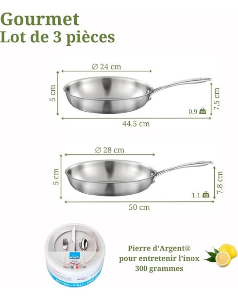 2 Poêles + 1 pierre d'argent® citron Gourmet