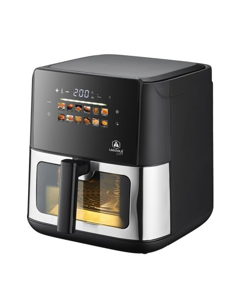 Freidora digital de aire caliente de 8 litros - Pantalla táctil - 12 programas automáticos de acero inoxidable/negro