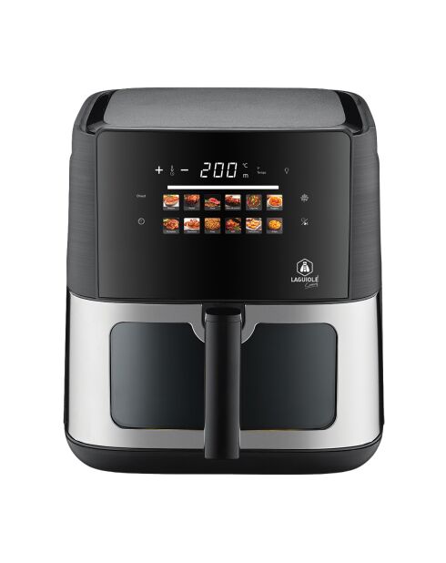 Freidora digital de aire caliente de 8 litros - Pantalla táctil - 12 programas automáticos de acero inoxidable/negro