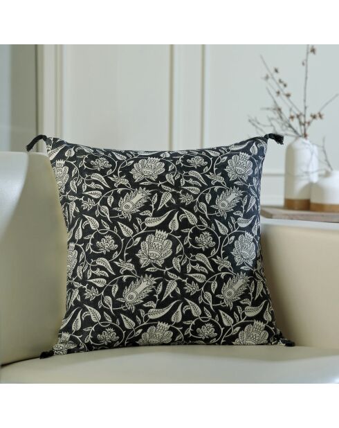 Coussin toile de coton Noida fusain