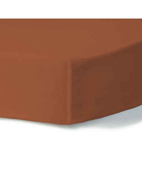 Sábana bajera ajustable de percal de algodón Nina de color rojo toscano