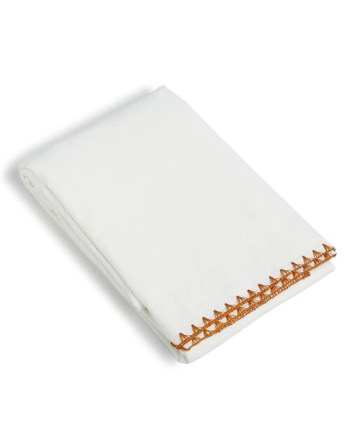 Drap plat percale de coton Zoé blanc/caramel