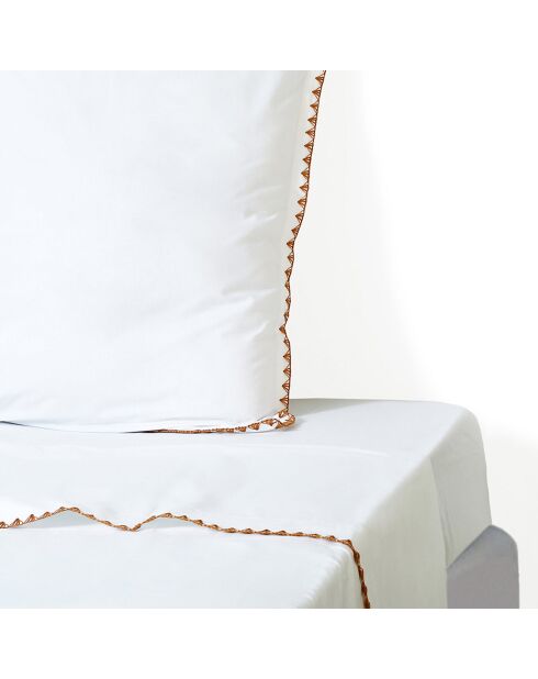 Drap plat percale de coton Zoé blanc/caramel