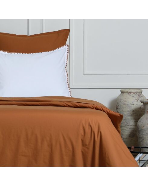 Drap plat percale de coton Zoé blanc/caramel