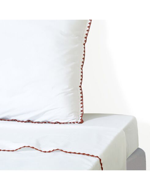 Drap plat percale de coton Zoé blanc/rouge