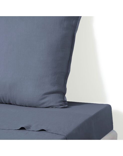 Drap plat lin lavé Camille bleu orage