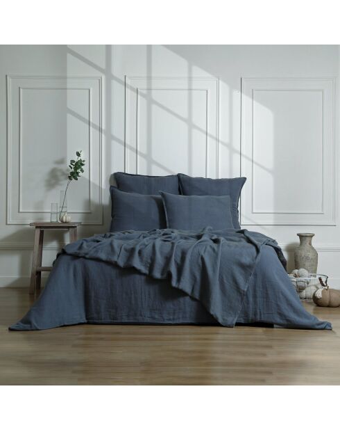 Drap plat lin lavé Camille bleu orage