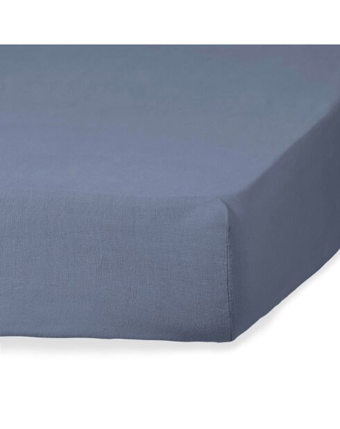 Drap housse lin lavé Camille bleu orage