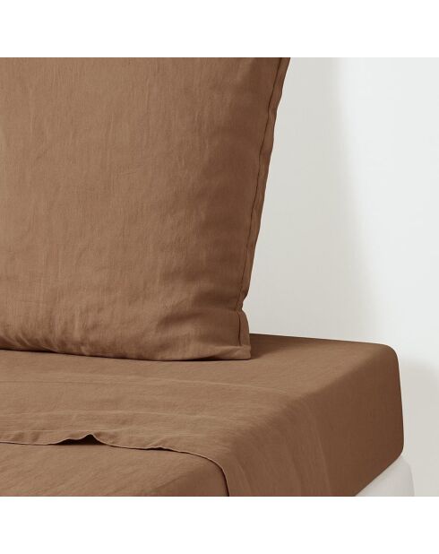 Drap plat lin lavé Camille noisette