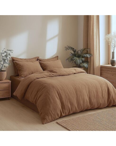 Drap plat lin lavé Camille noisette