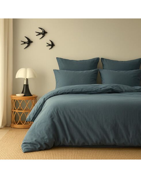 Drap housse en coton lavé Luna bleu orage