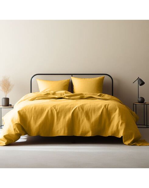 Juego de cama Clara de gasa de algodón amarillo azafrán