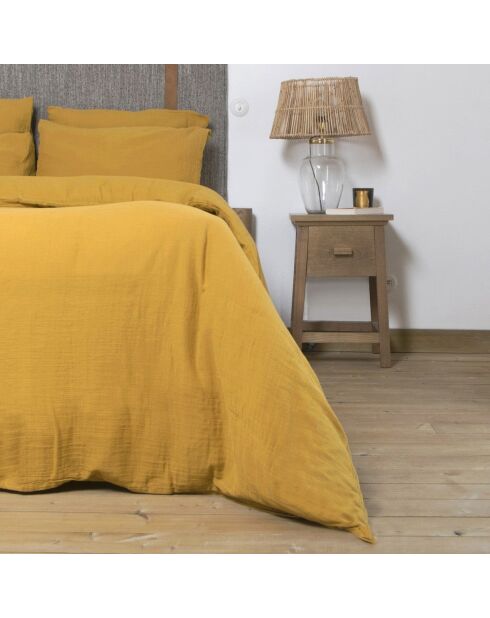 Juego de cama Clara de gasa de algodón amarillo azafrán