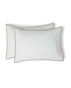 Set de 2 fundas de almohada Zoé de percal de algodón blanco/rojo