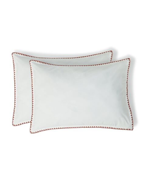 Set de 2 fundas de almohada Zoé de percal de algodón blanco/rojo