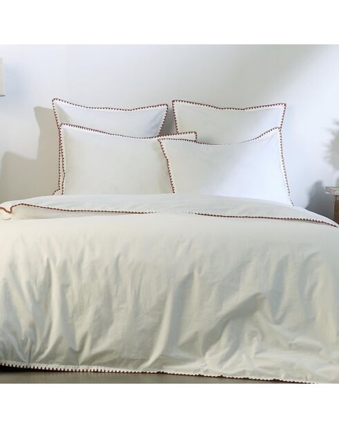 Set de 2 fundas de almohada Zoé de percal de algodón blanco/rojo