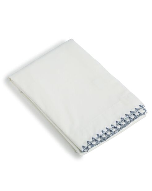 Drap plat percale de coton Zoé blanc/bleu denim
