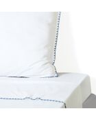 Drap plat percale de coton Zoé blanc/bleu denim