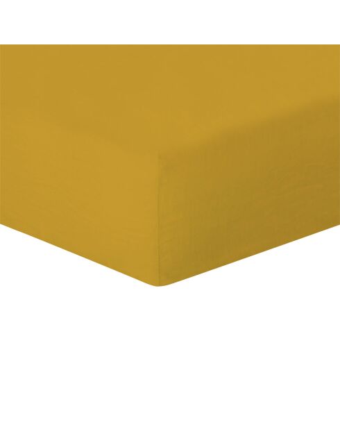 Drap housse lin lavé Hortense jaune moutarde
