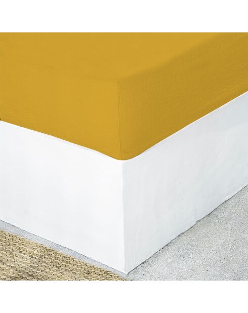 Drap housse lin lavé Hortense jaune moutarde