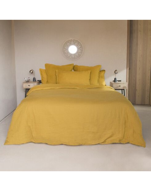 Drap housse lin lavé Hortense jaune moutarde