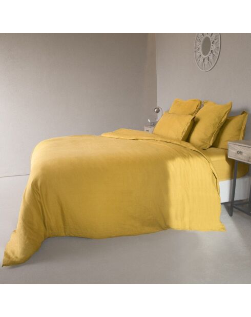 Drap housse lin lavé Hortense jaune moutarde