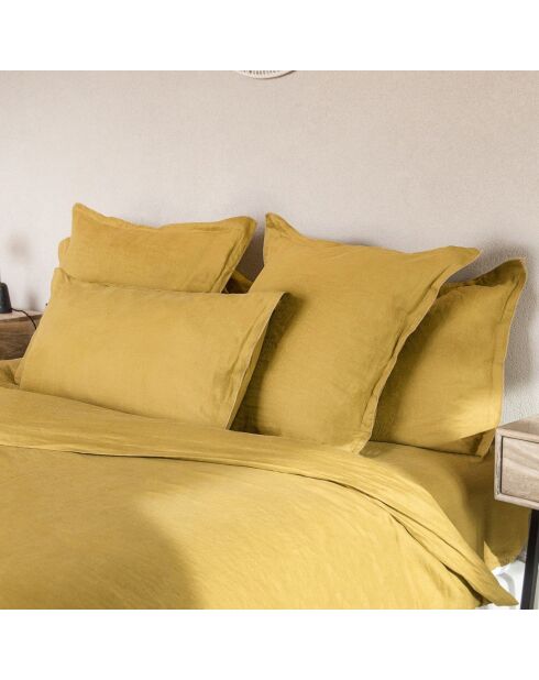 Drap housse lin lavé Hortense jaune moutarde